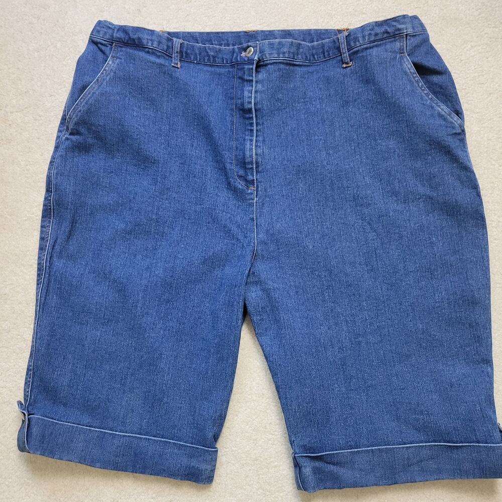 Mirror Image 1X Blue Denim Bermuda Shorts Pockets Button Tab Hem
